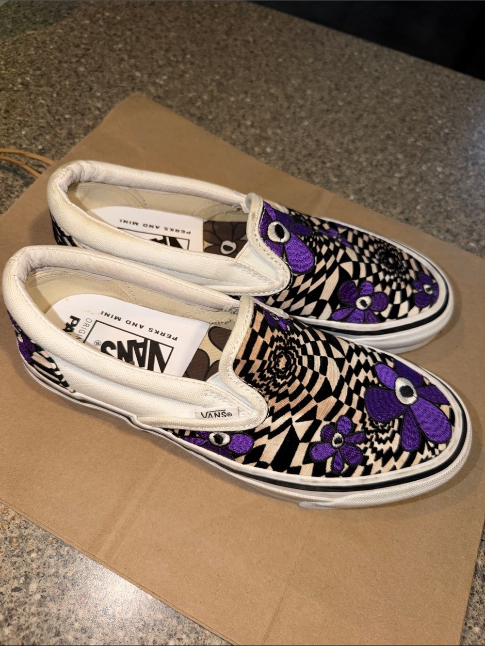 Vans Perks and Mini Heliotrope Velvet Embroidered Flower Checkered Shoes